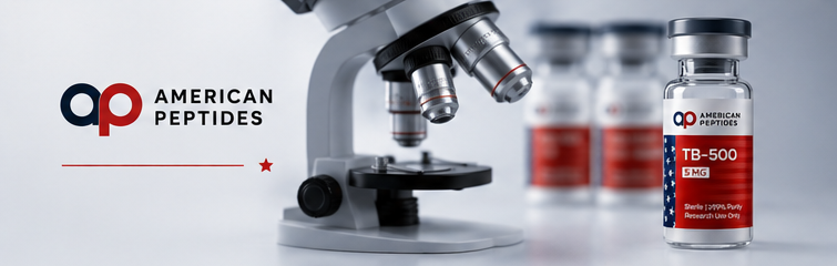 Laboratory microscope with American Peptides TB-500 research vials — HPLC vs mass spectrometry COA testing