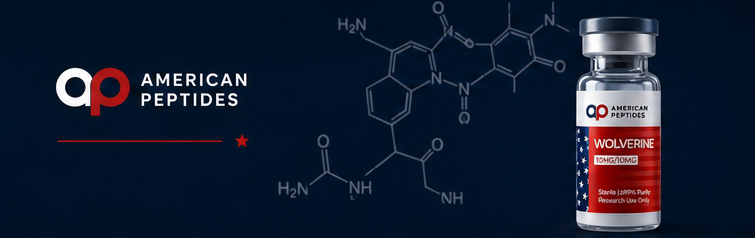 Peptide chemical structure with American Peptides branded vial — spotting a legitimate research peptide vendor